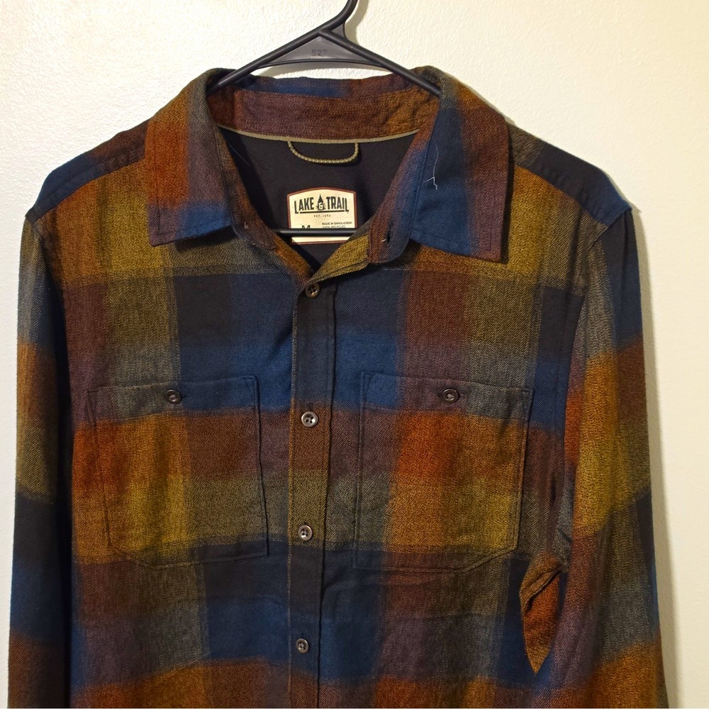 Lake & Trail Men's Polyester Flannel Plaid LS Button-Up Pockets M #227
